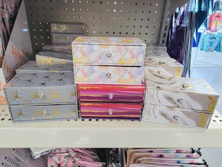 2 drawer jewelry boxes on a shelf