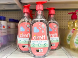 dreft bottle & dish soap sitting on a target shelf