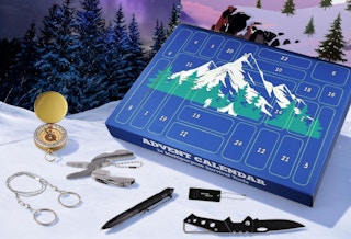 a survival kit advent calendar with the tools on a table