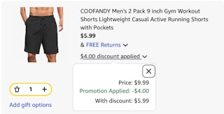 shorts Amazon receipt