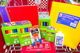 school supplies sitting in a target cart