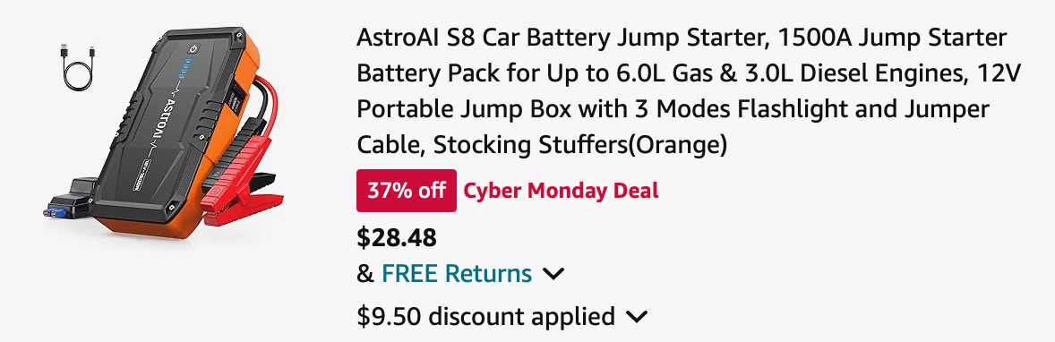 Jump starter Amazon receipt