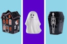 coffin, ghost, and haunted house treat jars