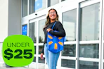 model walking out of a Walmart store