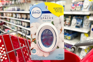 febreze small spaces air freshener sitting on top of a target cart