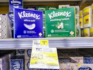 kleenex tissues on a shelf