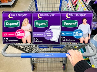Walmart Depend Underwear in a Walmart cart