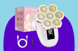 A woman's electric cordless shaver with 7 round safety blades that contour to the area being shaved 