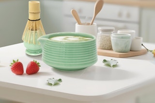 matcha tools on kitchen table