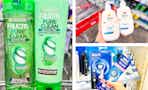 collage image of garnier shampoo, dove hand soap, and oral-b electric toothbrush