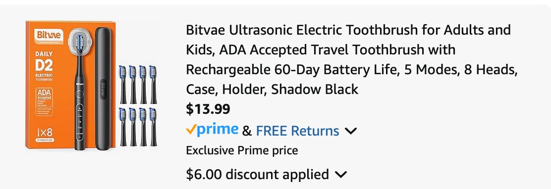 toothbrush Amazon receipt