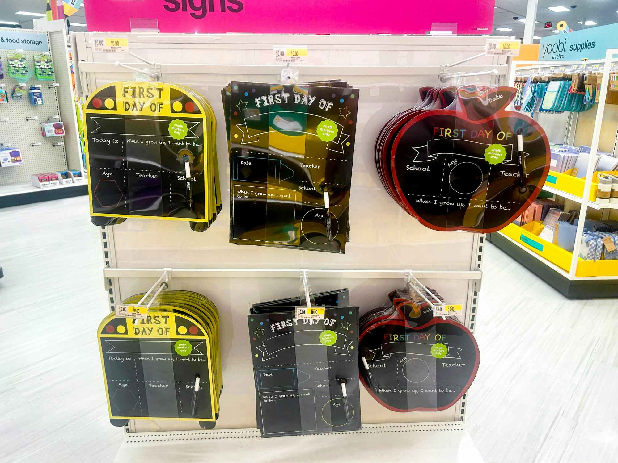 Some First Day of School signs stocked at Target