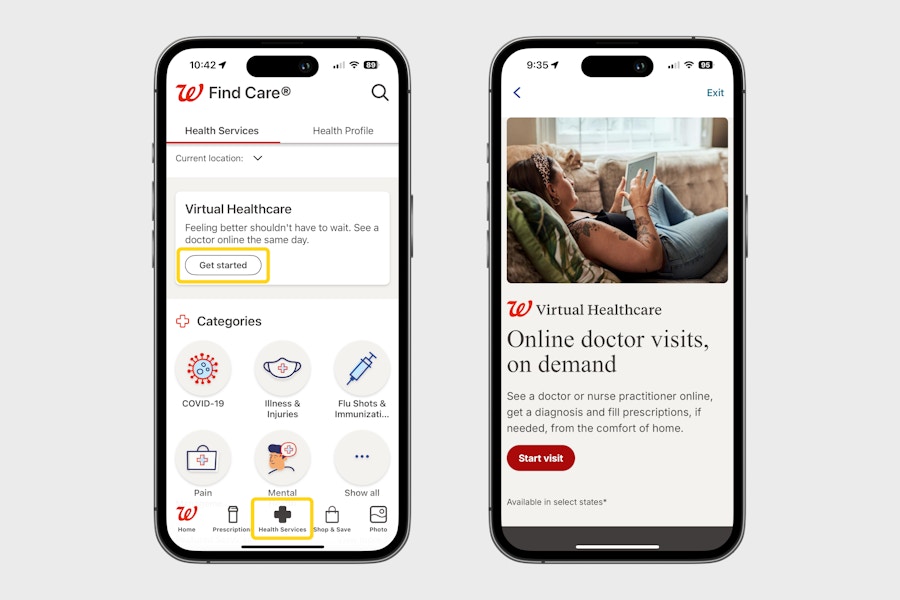 The Find Care section in the Walgreens app.