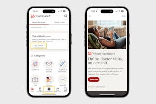 The Find Care section in the Walgreens app.