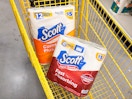 scott toilet paper and paper towels in yellow shopping cart