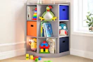 Lifestyle image of a 6-cube toy storage unit in home setting 