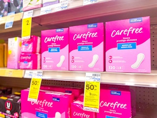 carefree panty liners on a shelf