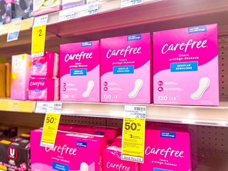 carefree panty liners on a shelf