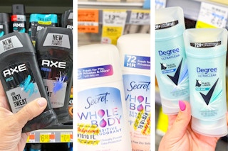collage image of axe, secret, and degree deodorant