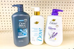 dove body washes on a store shelf