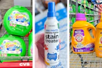 collage image of gain flings, miss mouths stain treater, and arm & hammer detergent