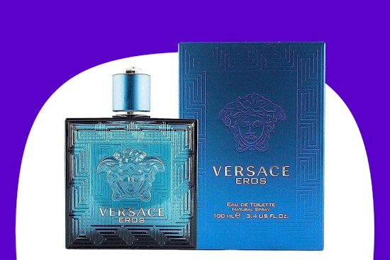 a blue bottle of Versace cologne