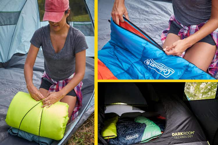 Coleman Sleeping Bags on Clearance, lime green, orange and blue, and green and black