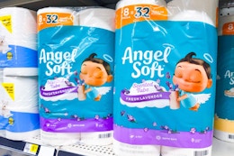 angel soft toilet paper on store shelf