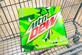 mtn dew soda 24-pack in shopping cart