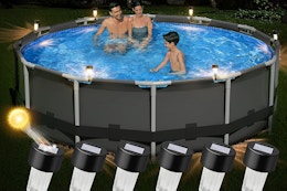Solar Pool Lights 6-Pack, $8 on Amazon card image