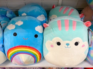 Squishmallows on a shelf in the toy section at Kohl's.