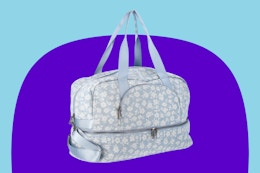 Stock image of the denim floral weekender bag (brand: no boundaries)
