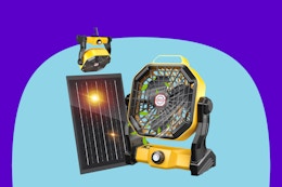 Solar Camping Fan With LED Light, as Low as $26 on Amazon card image