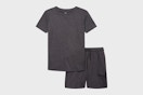 Stock image of Athletic Works Boys ButterCore Tee and Shorts Set in the color "Rich Black Heather"