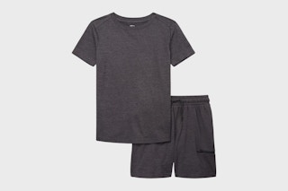 Stock image of Athletic Works Boys ButterCore Tee and Shorts Set in the color "Rich Black Heather"