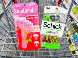 skintimate and schick razors in a cvs cart