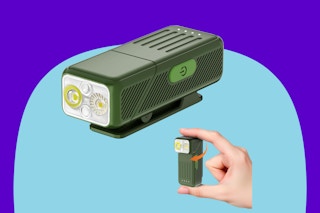 Eyshwu EDC Flashlight Rechargeable Clip-On Light on a blue background.