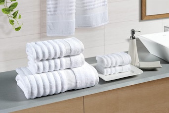 Lane linen towel set on bathroom counter
