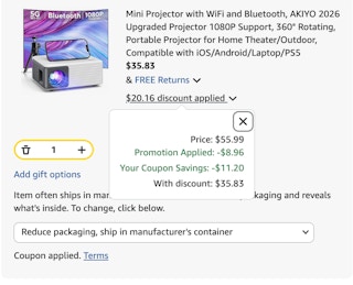 Mini projector Amazon receipt