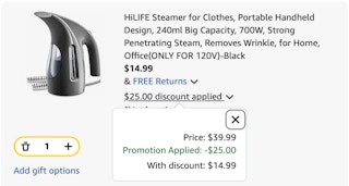 steamer Amazon receipt