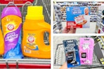collage image of arm & hammer laundry products, walgreens razors, and mr clean magic erasers