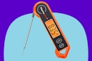 ThermoPro TP19H Digital Meat Thermometer on a blue background.