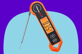 ThermoPro TP19H Digital Meat Thermometer on a blue background.