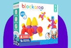  Blockaroo Magnetic Foam Building Blocks on a blue background.