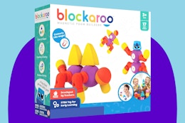  Blockaroo Magnetic Foam Building Blocks on a blue background.