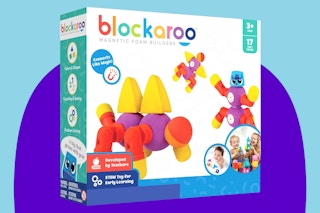  Blockaroo Magnetic Foam Building Blocks on a blue background.