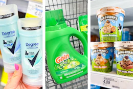 collage with degree, gain, and ben & jerry's products
