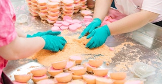 People making bath bombs at Lush