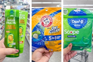 collage with garnier, arm & hammer, and oral-b