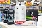 dove axe kotex colgate items on store shelf